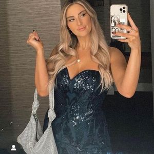 Sparkly blue strapless dress